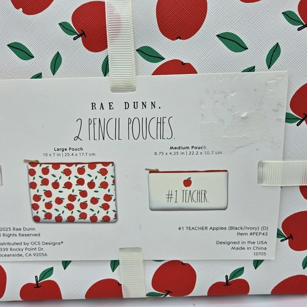 Rae Dunn‎ Teacher Appreciation Themed Pencil Pouch Set Apple Print Gift New